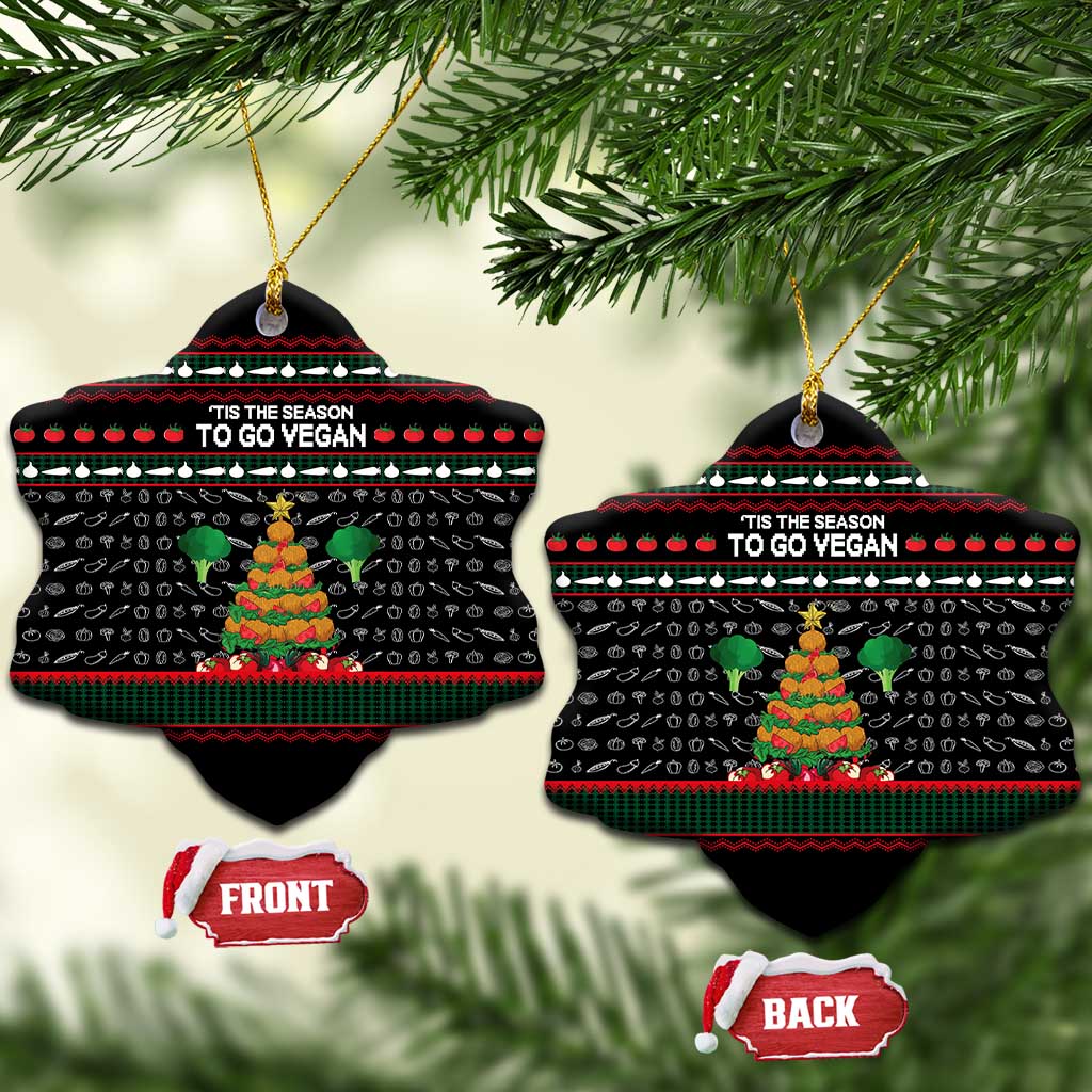 Vegan Christmas Ceramic Ornament with Tis the Season to Go Vegan Quote and Vegetable Tree - Wonder Print Shop