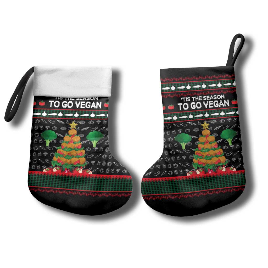 Vegan Christmas Stocking with Tis the Season to Go Vegan Quote and Vegetable Tree - Wonder Print Shop