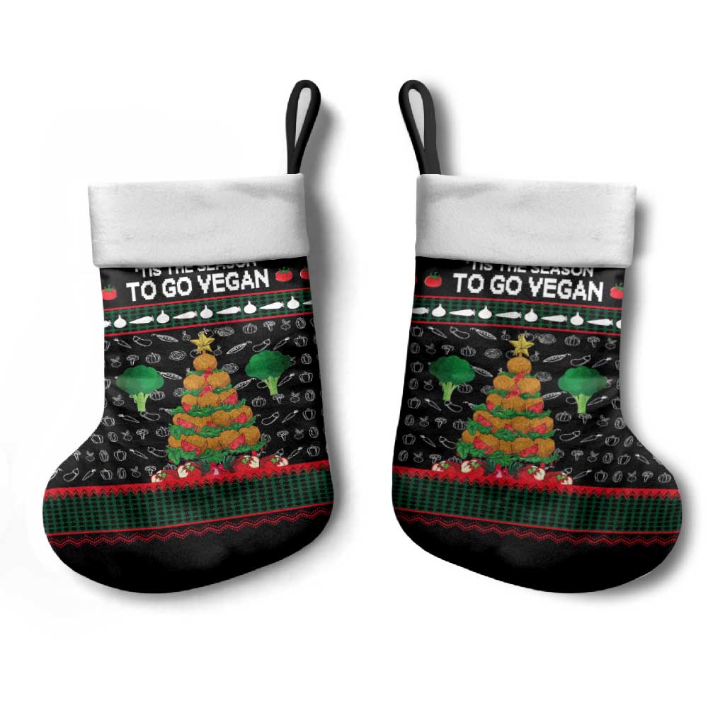 Vegan Christmas Stocking with Tis the Season to Go Vegan Quote and Vegetable Tree - Wonder Print Shop