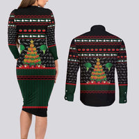 Vegan Christmas Couples Matching Long Sleeve Bodycon Dress and Long Sleeve Button Shirt with Tis the Season to Go Vegan Quote and Vegetable Tree - Wonder Print Shop