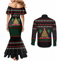 Vegan Christmas Couples Matching Mermaid Dress and Long Sleeve Button Shirt with Tis the Season to Go Vegan Quote and Vegetable Tree - Wonder Print Shop