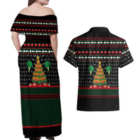 Vegan Christmas Couples Matching Off Shoulder Maxi Dress and Hawaiian Shirt with Tis the Season to Go Vegan Quote and Vegetable Tree - Wonder Print Shop