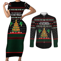 Vegan Christmas Couples Matching Short Sleeve Bodycon Dress and Long Sleeve Button Shirt with Tis the Season to Go Vegan Quote and Vegetable Tree - Wonder Print Shop