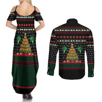 Vegan Christmas Couples Matching Summer Maxi Dress and Long Sleeve Button Shirt with Tis the Season to Go Vegan Quote and Vegetable Tree - Wonder Print Shop