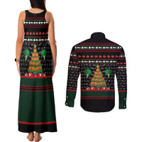 Vegan Christmas Couples Matching Tank Maxi Dress and Long Sleeve Button Shirt with Tis the Season to Go Vegan Quote and Vegetable Tree - Wonder Print Shop