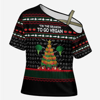 Vegan Christmas Cross Shoulder Shirt with Tis the Season to Go Vegan Quote and Vegetable Tree - Wonder Print Shop