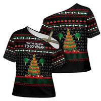 Vegan Christmas Cross Shoulder Shirt with Tis the Season to Go Vegan Quote and Vegetable Tree - Wonder Print Shop