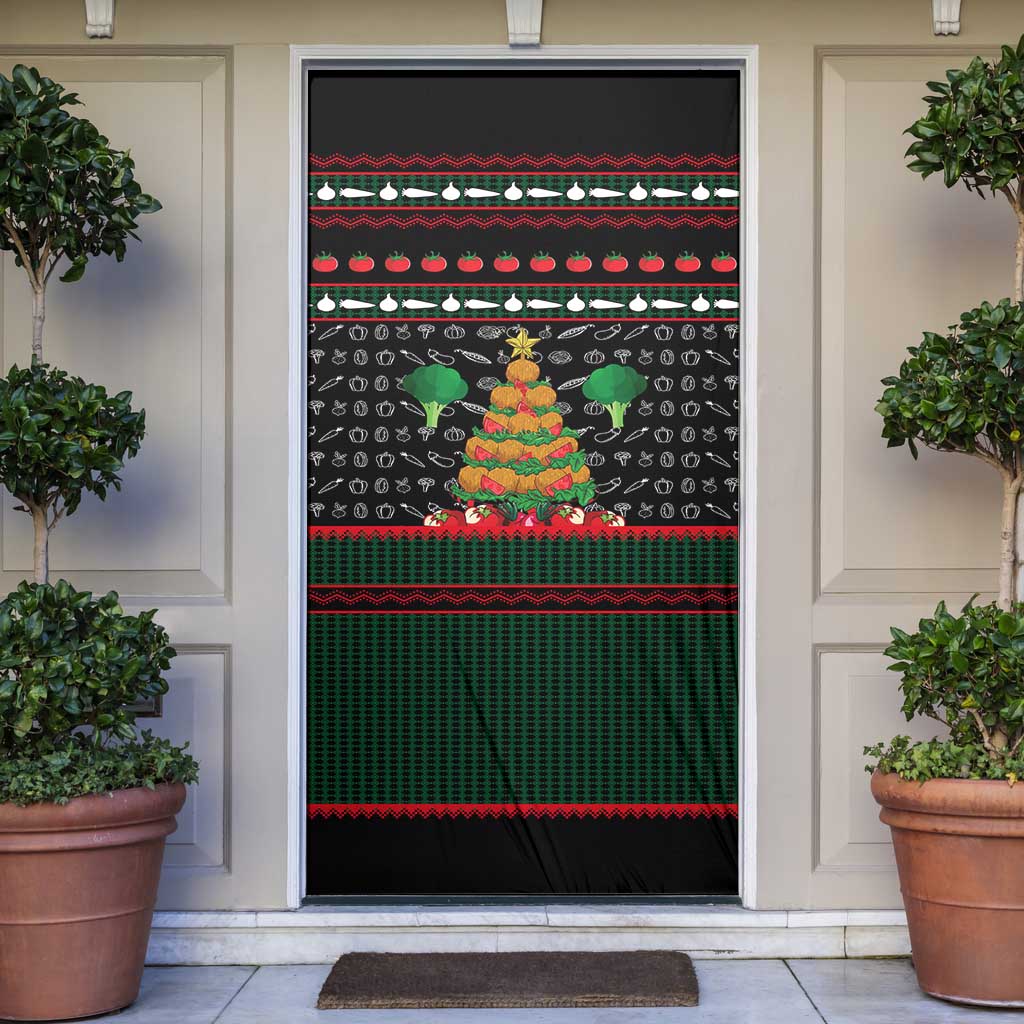 Vegan Christmas Door Cover with Tis the Season to Go Vegan Quote and Vegetable Tree - Wonder Print Shop