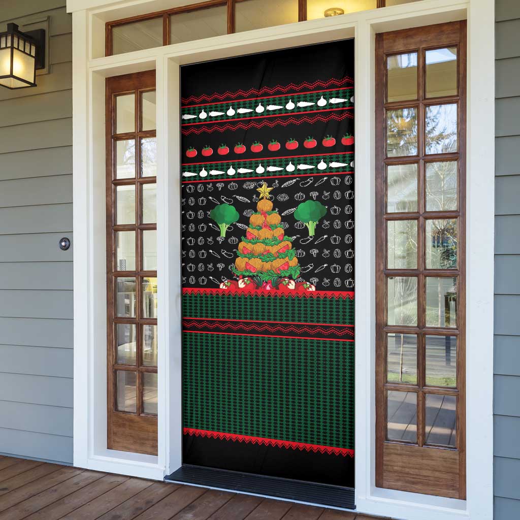 Vegan Christmas Door Cover with Tis the Season to Go Vegan Quote and Vegetable Tree - Wonder Print Shop