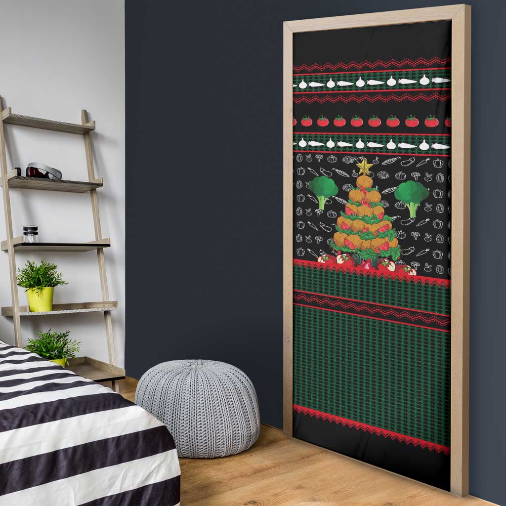 Vegan Christmas Door Cover with Tis the Season to Go Vegan Quote and Vegetable Tree - Wonder Print Shop