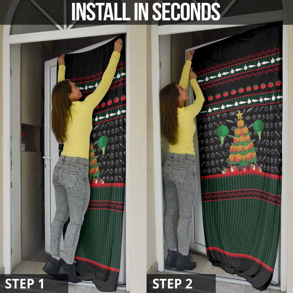 Vegan Christmas Door Cover with Tis the Season to Go Vegan Quote and Vegetable Tree - Wonder Print Shop