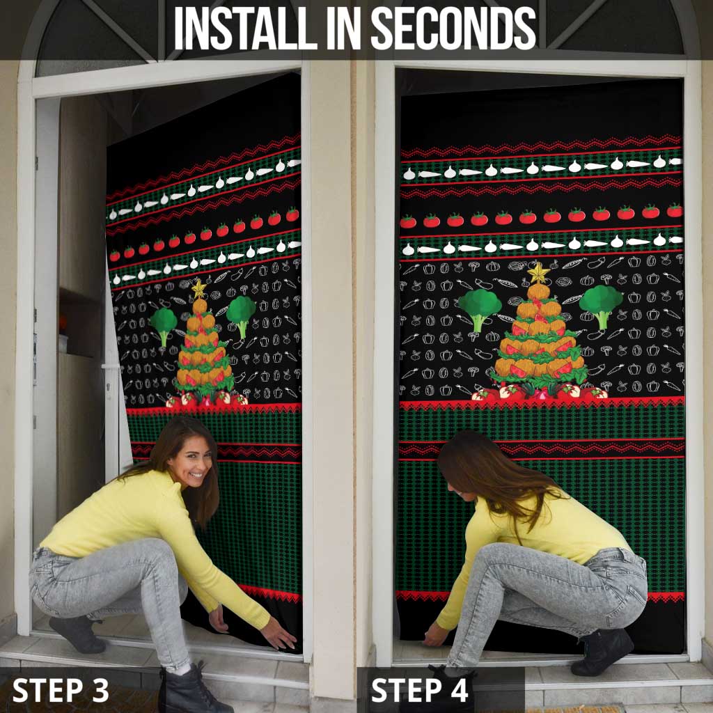 Vegan Christmas Door Cover with Tis the Season to Go Vegan Quote and Vegetable Tree - Wonder Print Shop
