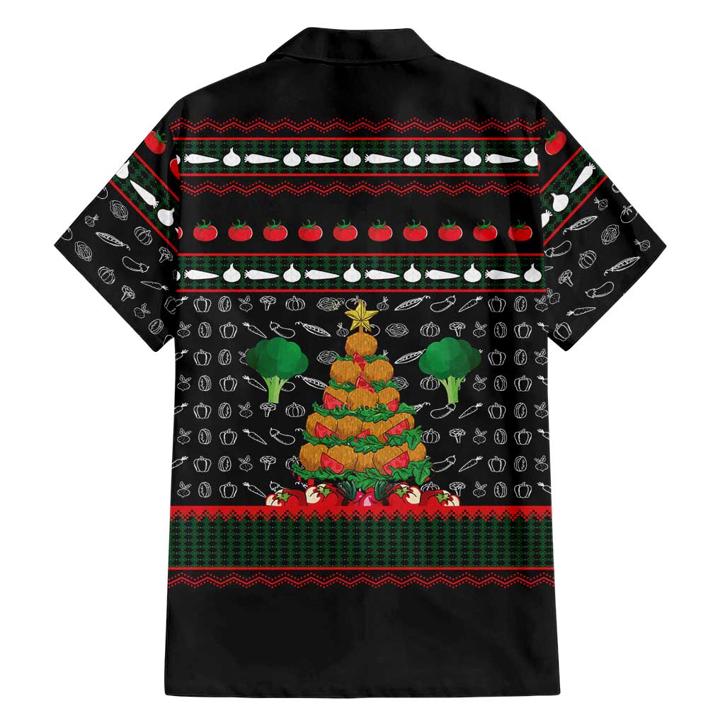 Vegan Christmas Family Matching Off The Shoulder Long Sleeve Dress and Hawaiian Shirt with Tis the Season to Go Vegan Quote and Vegetable Tree - Wonder Print Shop