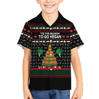 Vegan Christmas Family Matching Off The Shoulder Long Sleeve Dress and Hawaiian Shirt with Tis the Season to Go Vegan Quote and Vegetable Tree - Wonder Print Shop