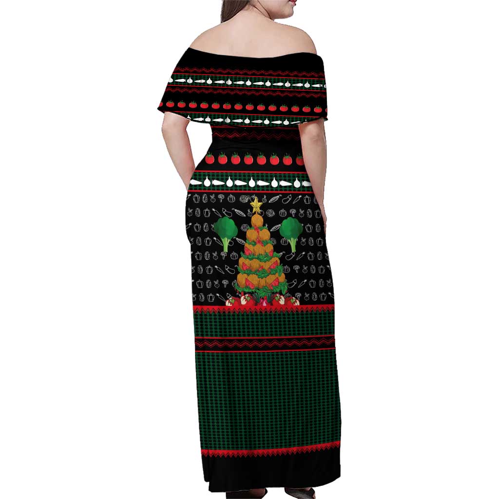 Vegan Christmas Family Matching Off Shoulder Maxi Dress and Hawaiian Shirt with Tis the Season to Go Vegan Quote and Vegetable Tree - Wonder Print Shop