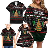 Vegan Christmas Family Matching Off Shoulder Short Dress and Hawaiian Shirt with Tis the Season to Go Vegan Quote and Vegetable Tree - Wonder Print Shop
