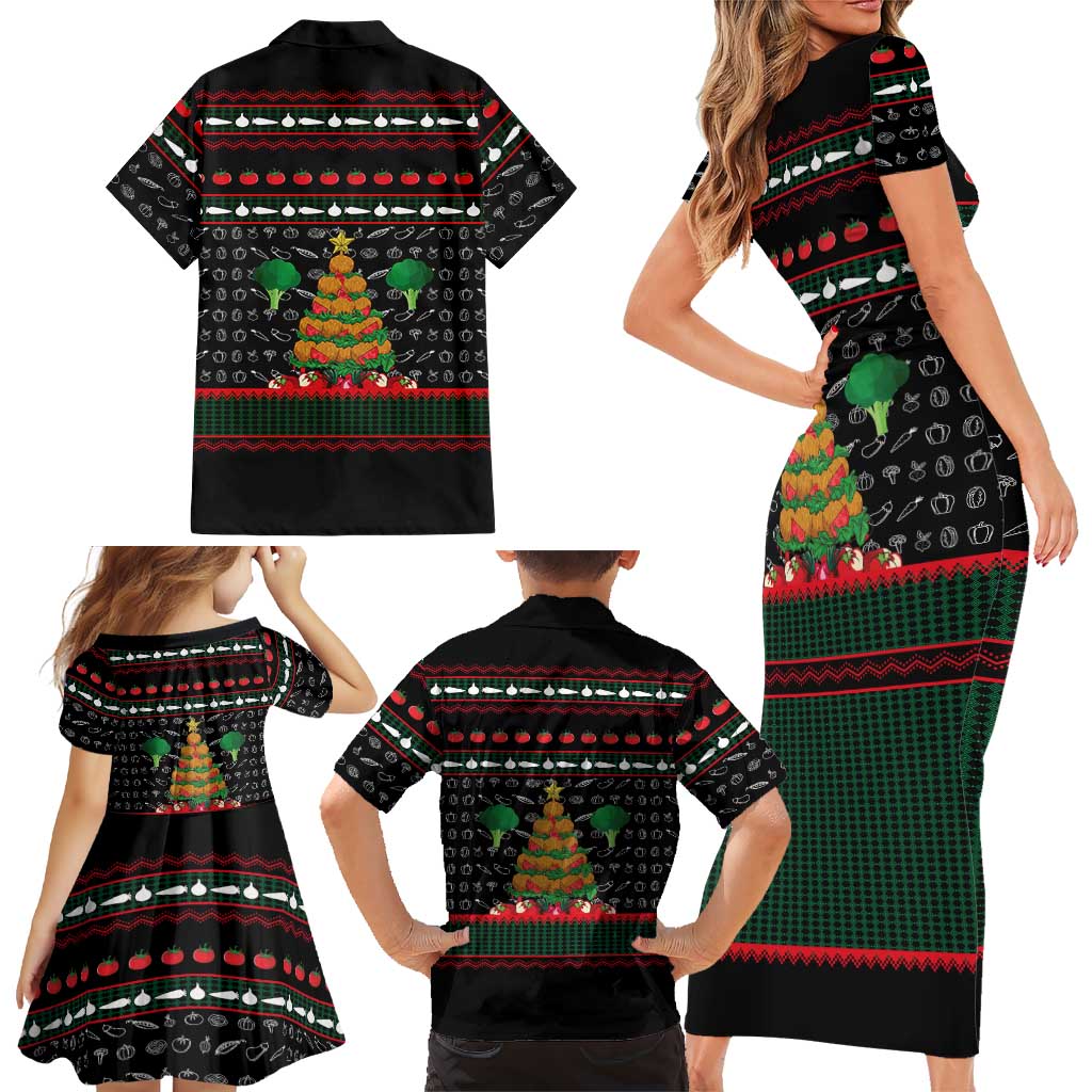 Vegan Christmas Family Matching Short Sleeve Bodycon Dress and Hawaiian Shirt with Tis the Season to Go Vegan Quote and Vegetable Tree - Wonder Print Shop