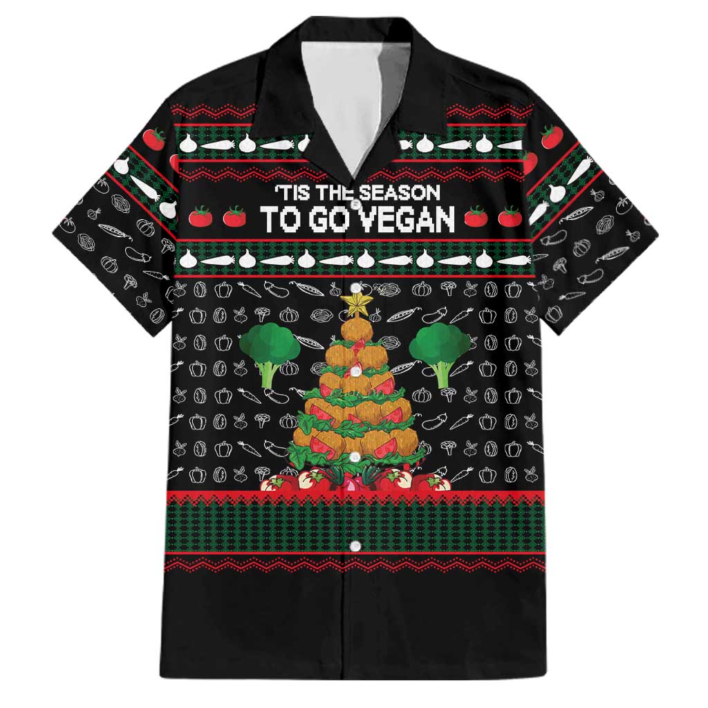 Vegan Christmas Family Matching Short Sleeve Bodycon Dress and Hawaiian Shirt with Tis the Season to Go Vegan Quote and Vegetable Tree - Wonder Print Shop