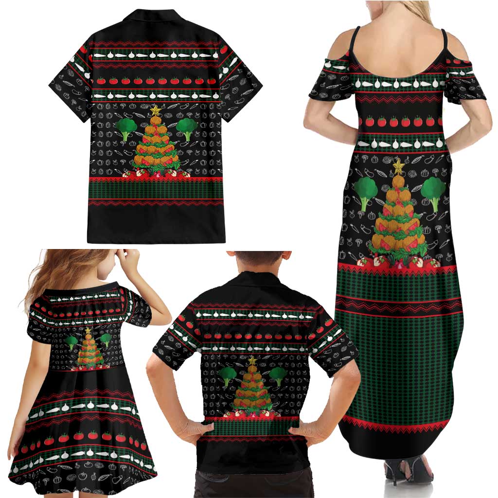 Vegan Christmas Family Matching Summer Maxi Dress and Hawaiian Shirt with Tis the Season to Go Vegan Quote and Vegetable Tree - Wonder Print Shop