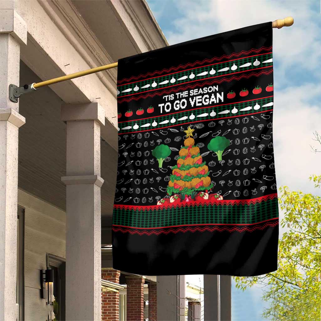 Vegan Christmas Garden Flag with Tis the Season to Go Vegan Quote and Vegetable Tree - Wonder Print Shop
