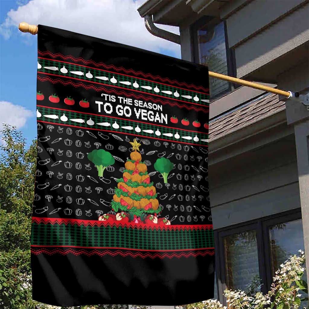 Vegan Christmas Garden Flag with Tis the Season to Go Vegan Quote and Vegetable Tree - Wonder Print Shop