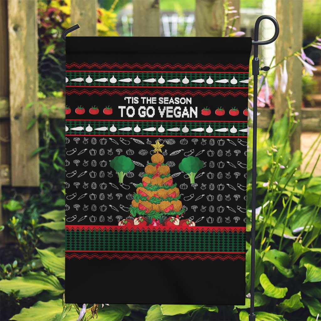 Vegan Christmas Garden Flag with Tis the Season to Go Vegan Quote and Vegetable Tree - Wonder Print Shop