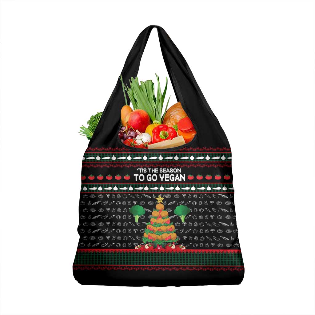 Vegan Christmas Grocery Bag with Tis the Season to Go Vegan Quote and Vegetable Tree - Wonder Print Shop