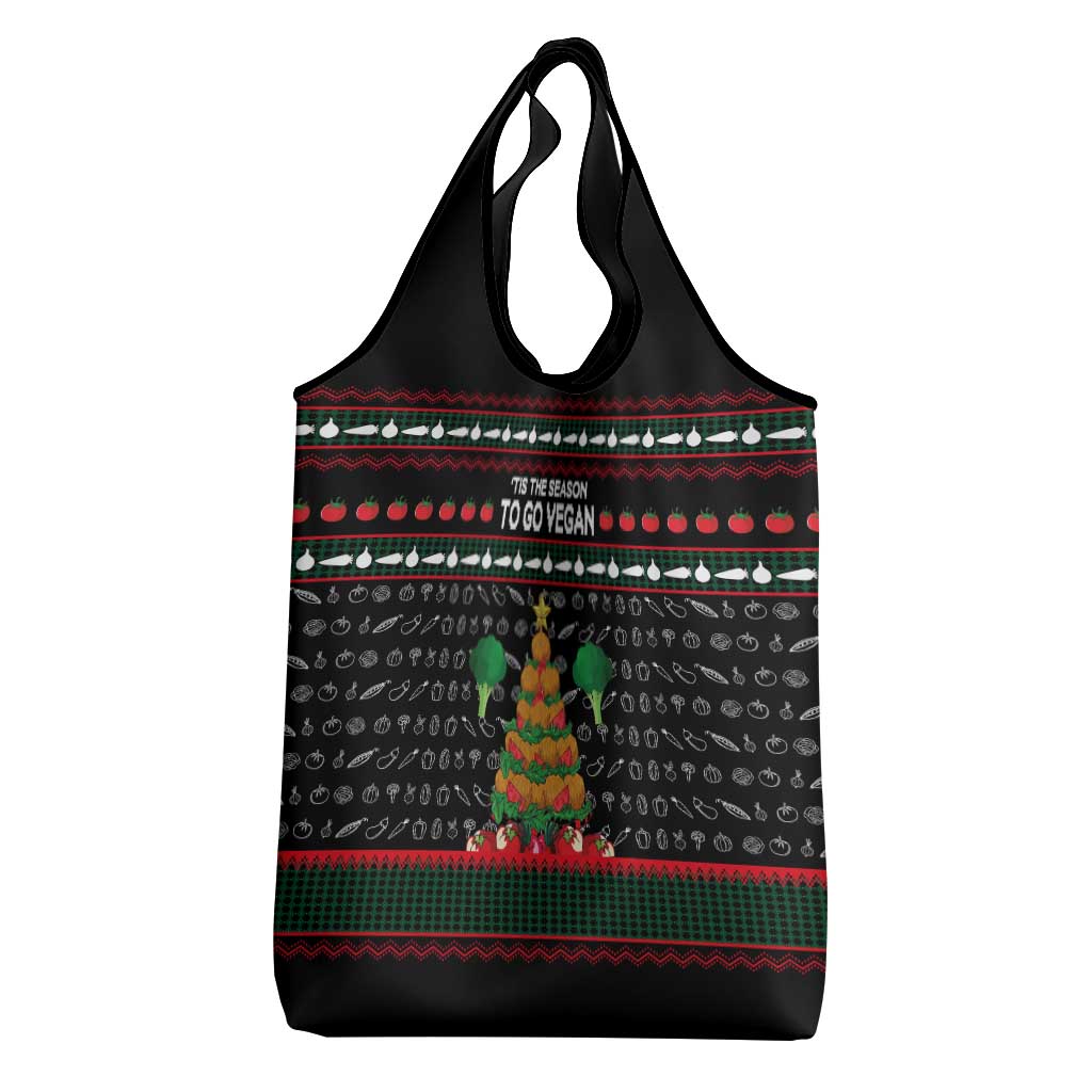 Vegan Christmas Grocery Bag with Tis the Season to Go Vegan Quote and Vegetable Tree - Wonder Print Shop
