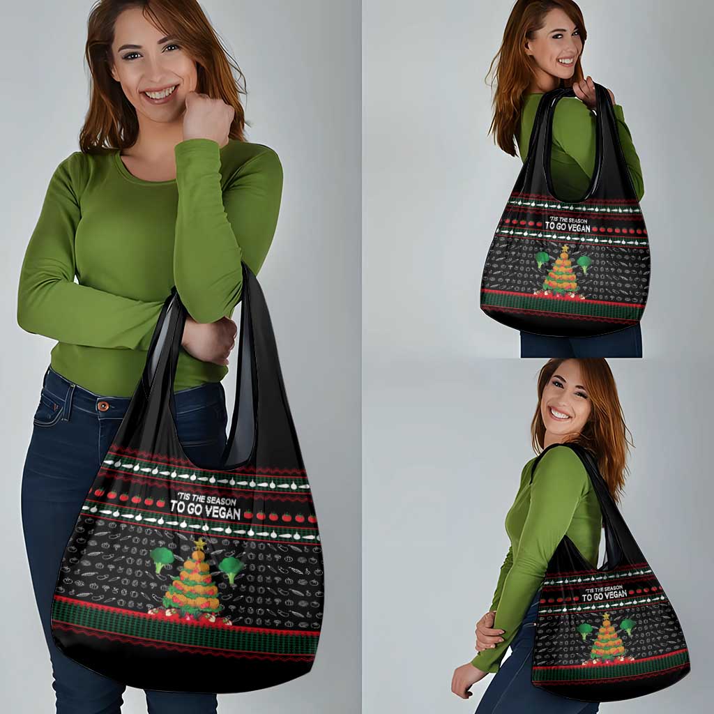 Vegan Christmas Grocery Bag with Tis the Season to Go Vegan Quote and Vegetable Tree - Wonder Print Shop