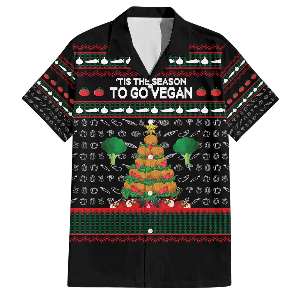 Vegan Christmas Hawaiian Shirt with Tis the Season to Go Vegan Quote and Vegetable Tree - Wonder Print Shop