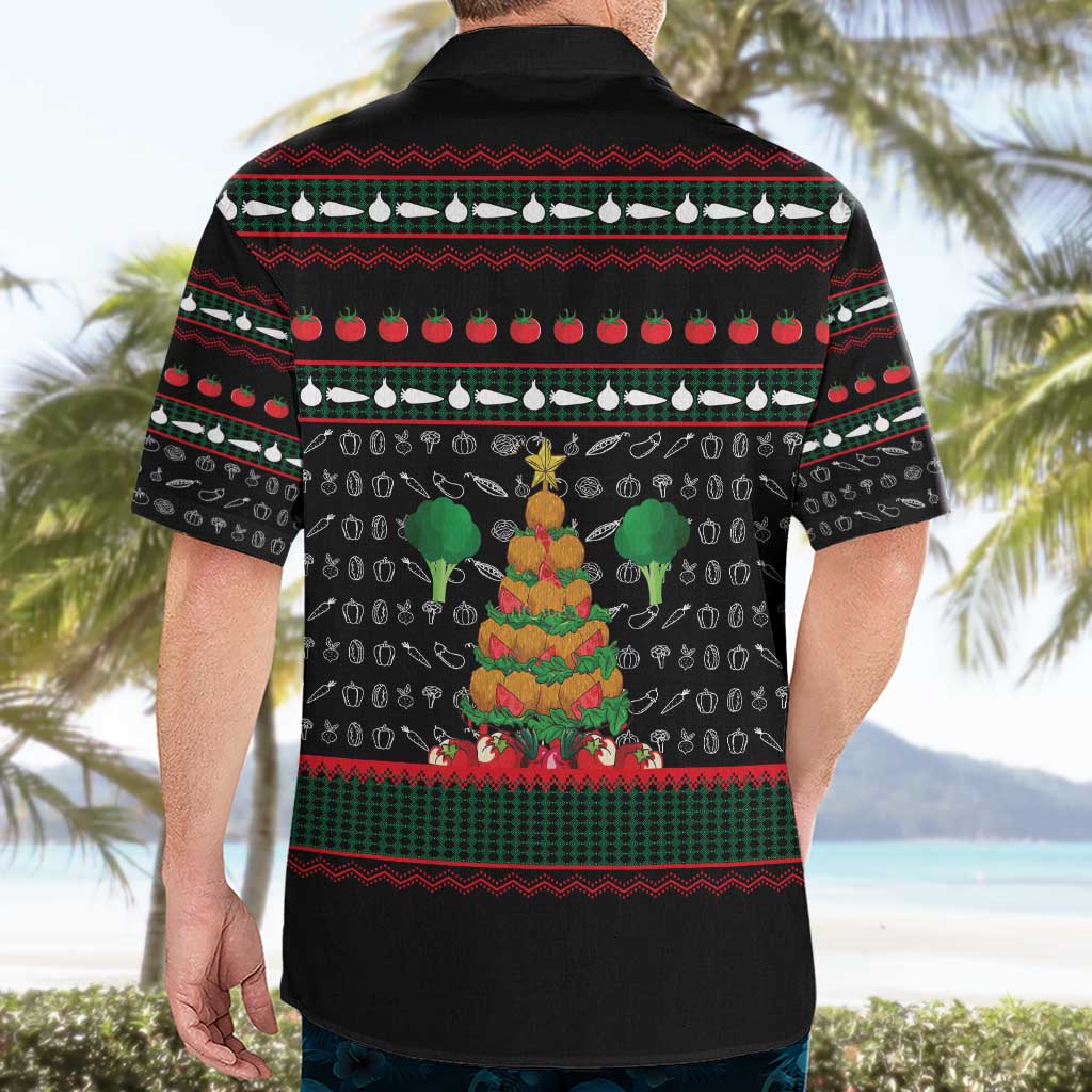 Vegan Christmas Hawaiian Shirt with Tis the Season to Go Vegan Quote and Vegetable Tree - Wonder Print Shop