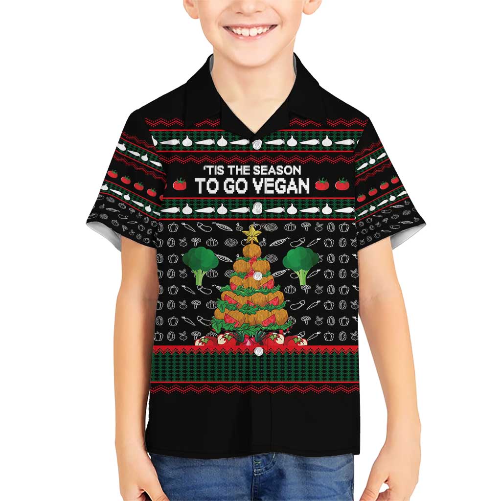 Vegan Christmas Hawaiian Shirt with Tis the Season to Go Vegan Quote and Vegetable Tree - Wonder Print Shop