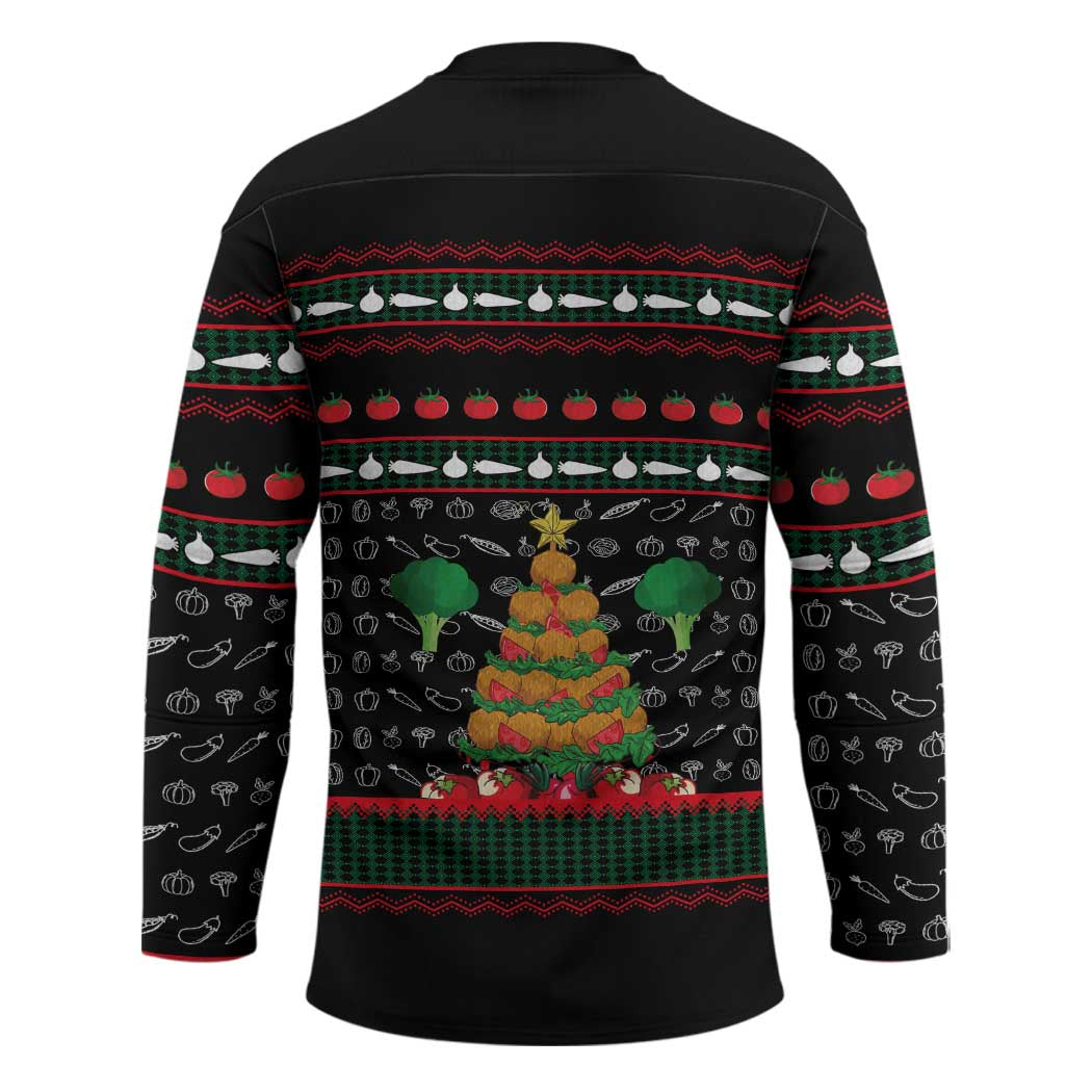 Vegan Christmas Hockey Jersey with Tis the Season to Go Vegan Quote and Vegetable Tree - Wonder Print Shop