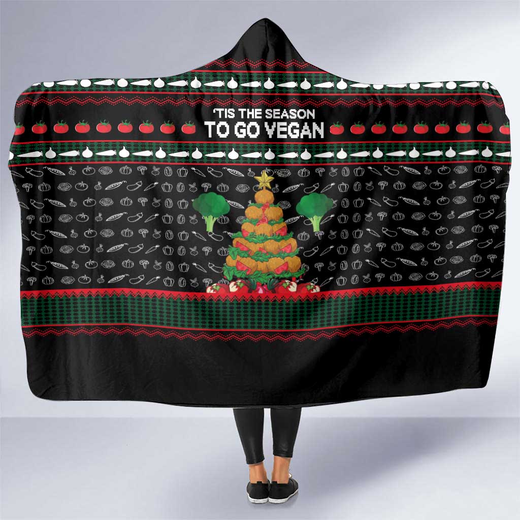 Vegan Christmas Hooded Blanket with Tis the Season to Go Vegan Quote and Vegetable Tree - Wonder Print Shop