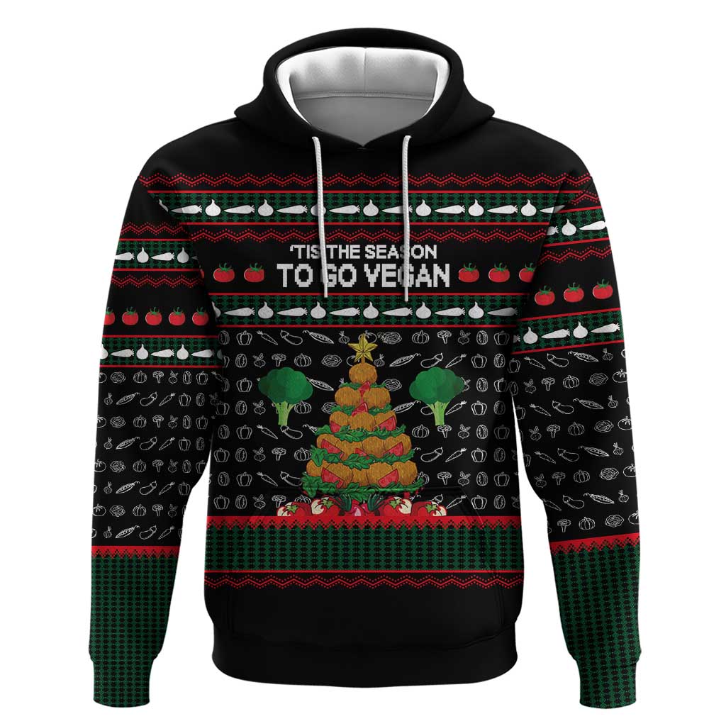 Vegan Christmas Hoodie with Tis the Season to Go Vegan Quote and Vegetable Tree - Wonder Print Shop