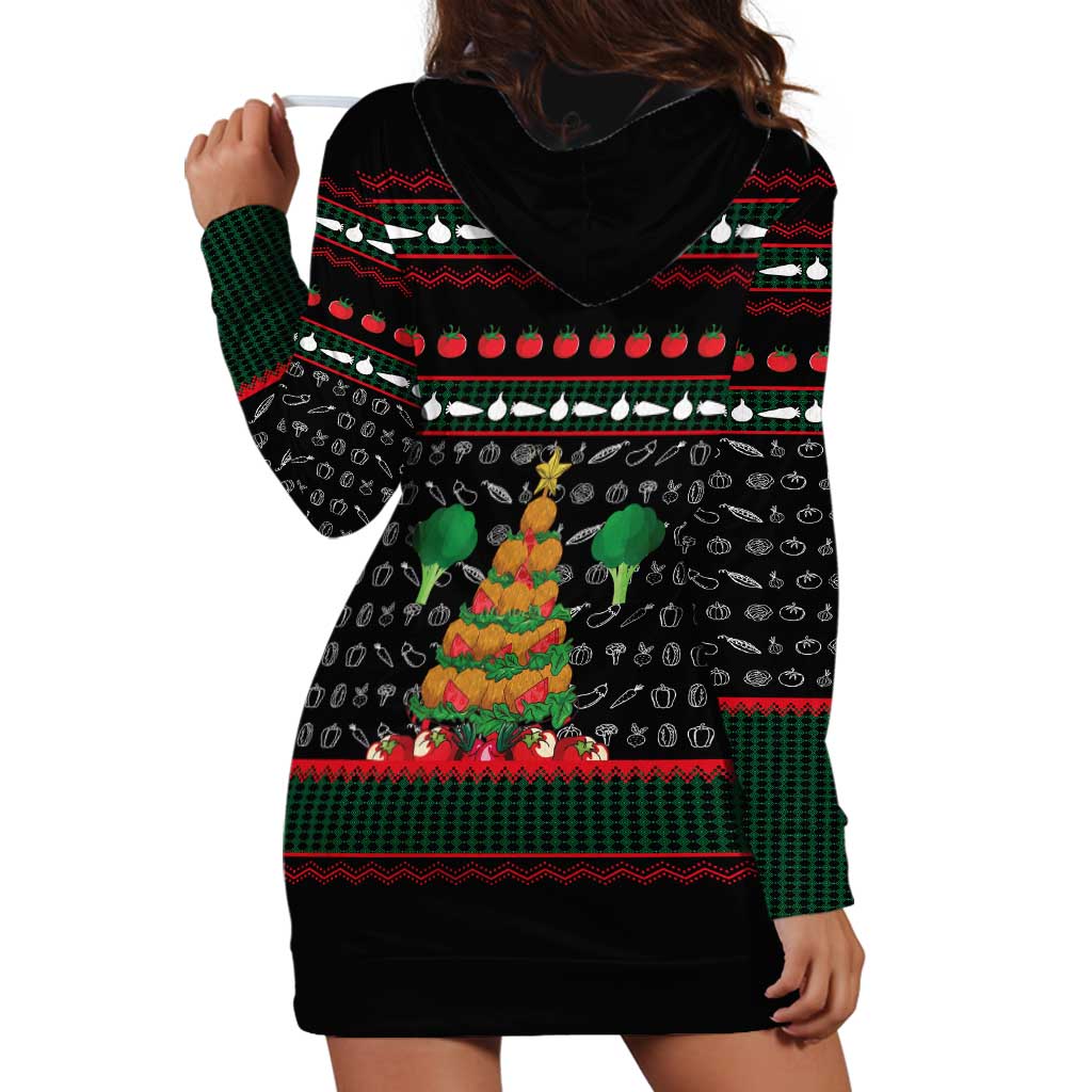 Vegan Christmas Hoodie Dress with Tis the Season to Go Vegan Quote and Vegetable Tree - Wonder Print Shop