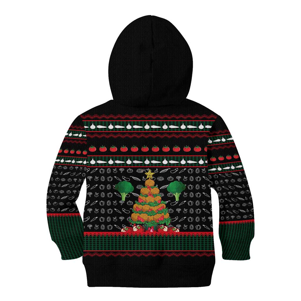 Vegan Christmas Kid Hoodie with Tis the Season to Go Vegan Quote and Vegetable Tree - Wonder Print Shop