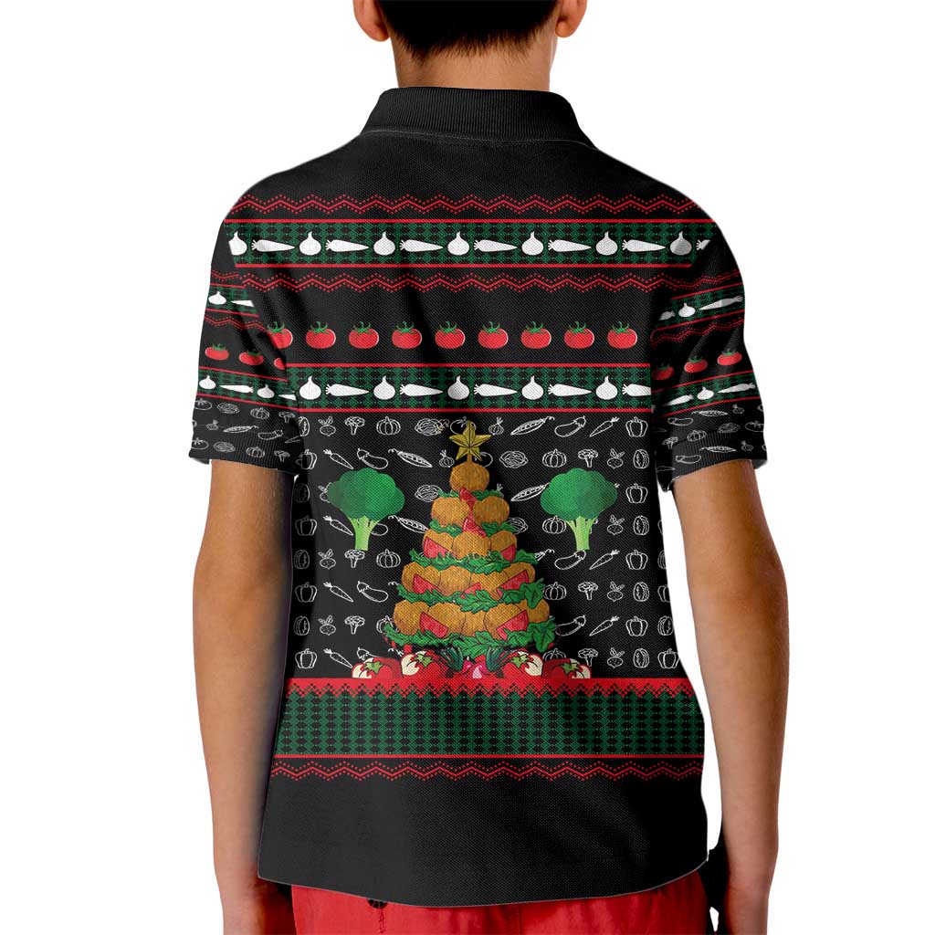 Vegan Christmas Kid Polo Shirt with Tis the Season to Go Vegan Quote and Vegetable Tree - Wonder Print Shop