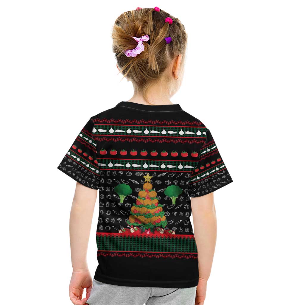 Vegan Christmas Kid T Shirt with Tis the Season to Go Vegan Quote and Vegetable Tree - Wonder Print Shop