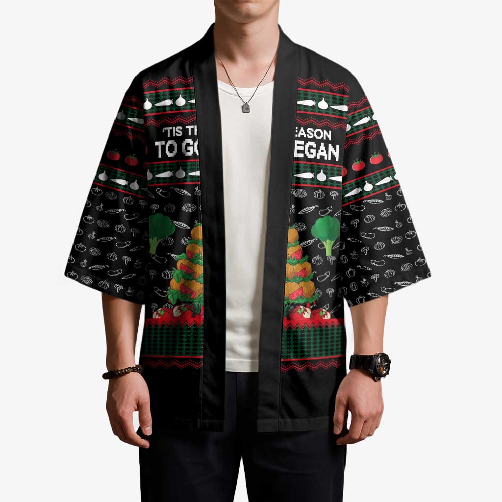 Vegan Christmas Kimono with Tis the Season to Go Vegan Quote and Vegetable Tree - Wonder Print Shop