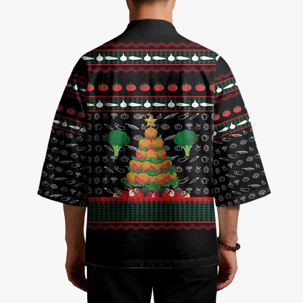 Vegan Christmas Kimono with Tis the Season to Go Vegan Quote and Vegetable Tree - Wonder Print Shop