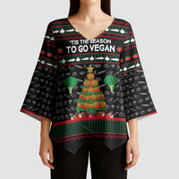 Vegan Christmas Kimono Sleeve Blouse with Tis the Season to Go Vegan Quote and Vegetable Tree - Wonder Print Shop