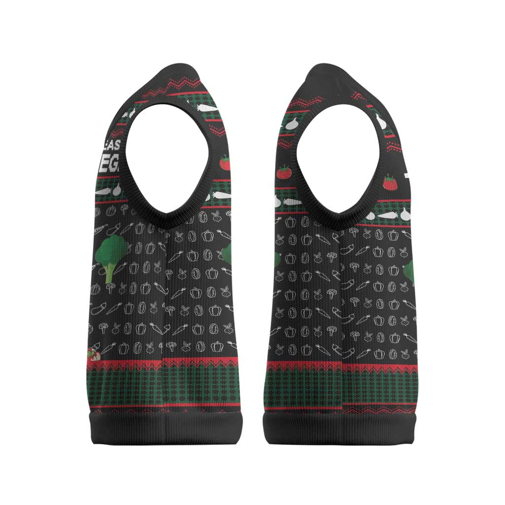 Vegan Christmas Knitted V-Neck Vest with Tis the Season to Go Vegan Quote and Vegetable Tree - Wonder Print Shop