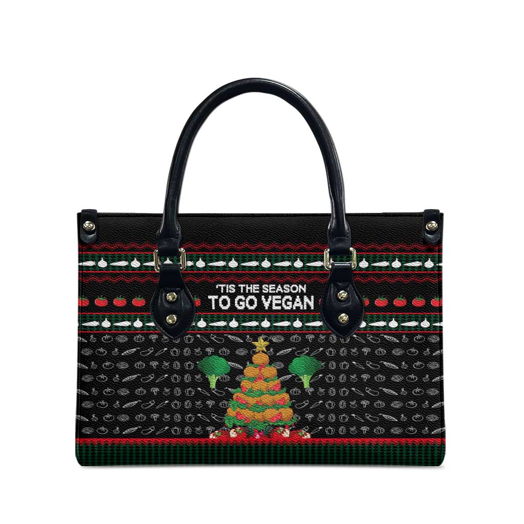 Vegan Christmas Leather Bag with Tis the Season to Go Vegan Quote and Vegetable Tree - Wonder Print Shop