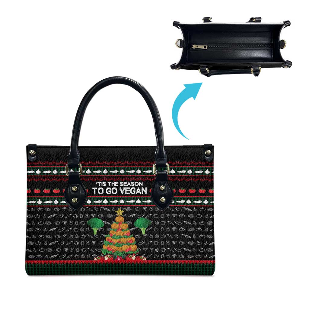 Vegan Christmas Leather Bag with Tis the Season to Go Vegan Quote and Vegetable Tree - Wonder Print Shop