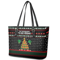 Vegan Christmas Leather Tote Bag with Tis the Season to Go Vegan Quote and Vegetable Tree - Wonder Print Shop