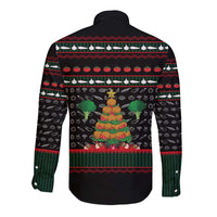 Vegan Christmas Long Sleeve Button Shirt with Tis the Season to Go Vegan Quote and Vegetable Tree - Wonder Print Shop