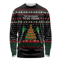Vegan Christmas Long Sleeve Shirt with Tis the Season to Go Vegan Quote and Vegetable Tree - Wonder Print Shop