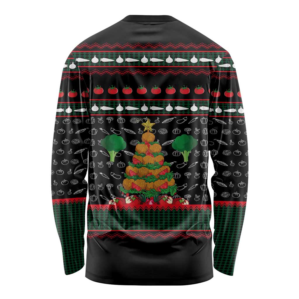 Vegan Christmas Long Sleeve Shirt with Tis the Season to Go Vegan Quote and Vegetable Tree - Wonder Print Shop