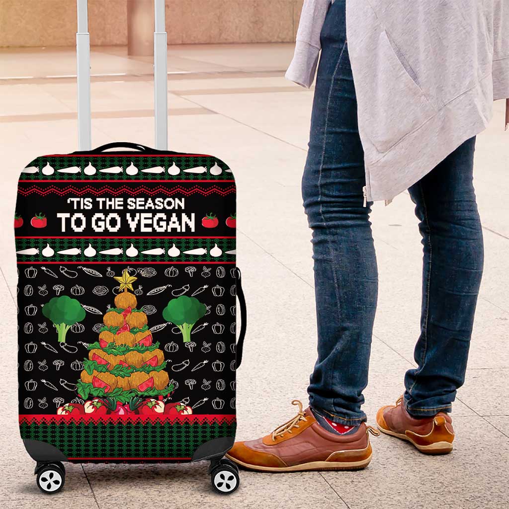 Vegan Christmas Luggage Cover with Tis the Season to Go Vegan Quote and Vegetable Tree - Wonder Print Shop
